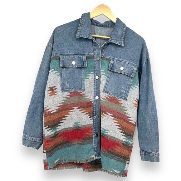 Unbranded Southwestern Print Aztec Chacket Jacket Women's L Blue Multicolor - Picture 1 of 4